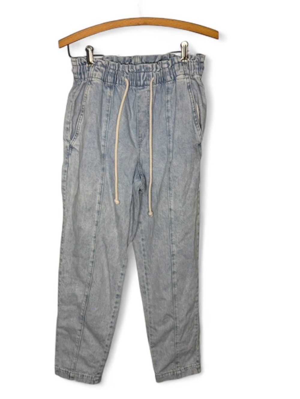 Loft Light Wash Denim Jogger Jeans XS Drawstring High Rise